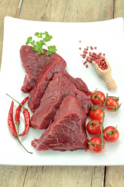 Tabakta çiğ biftek.