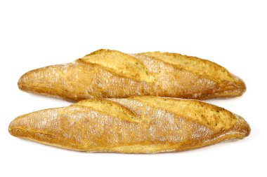 Beyaz arka planda Fransız ekmeği baget.