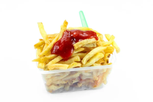 Dienblad Met Frietjes Met Ketchup — Stockfoto