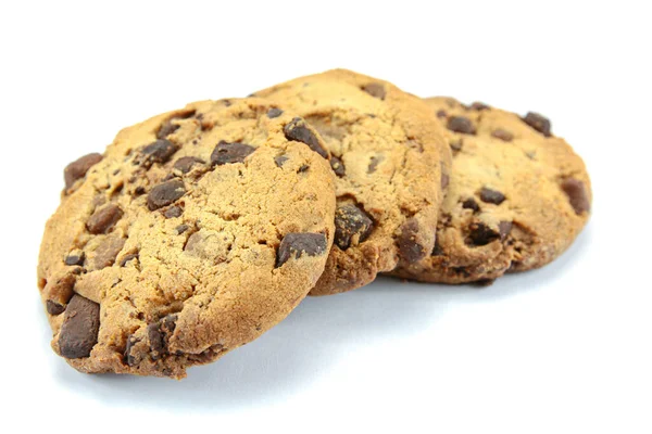 Choklad Chip Cookies Vit Bakgrund — Stockfoto