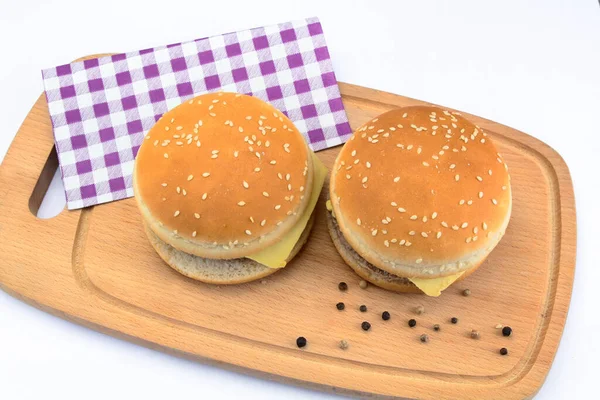 Hamburguesa Tablero Madera — Foto de Stock