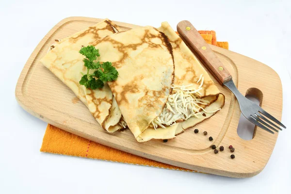 Stuffed Pancake Wooden Board — Stock Photo, Image
