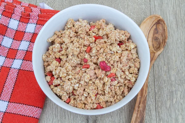 Bowl Raspberry Muesli Table — Stock Photo, Image