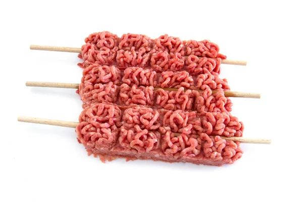 Raw Minced Beef Skewer White Background — Stock Photo, Image