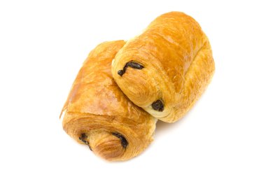 Beyaz arka planda izole edilmiş çikolatalı ekmek.