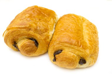 Beyaz arka planda izole edilmiş çikolatalı ekmek.