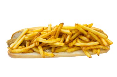 Beyaz arka planda izole edilmiş Amerikan fricadelle sosisli sandviçi.