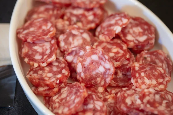 Slices Dry Sausage Dish — Stock Photo, Image