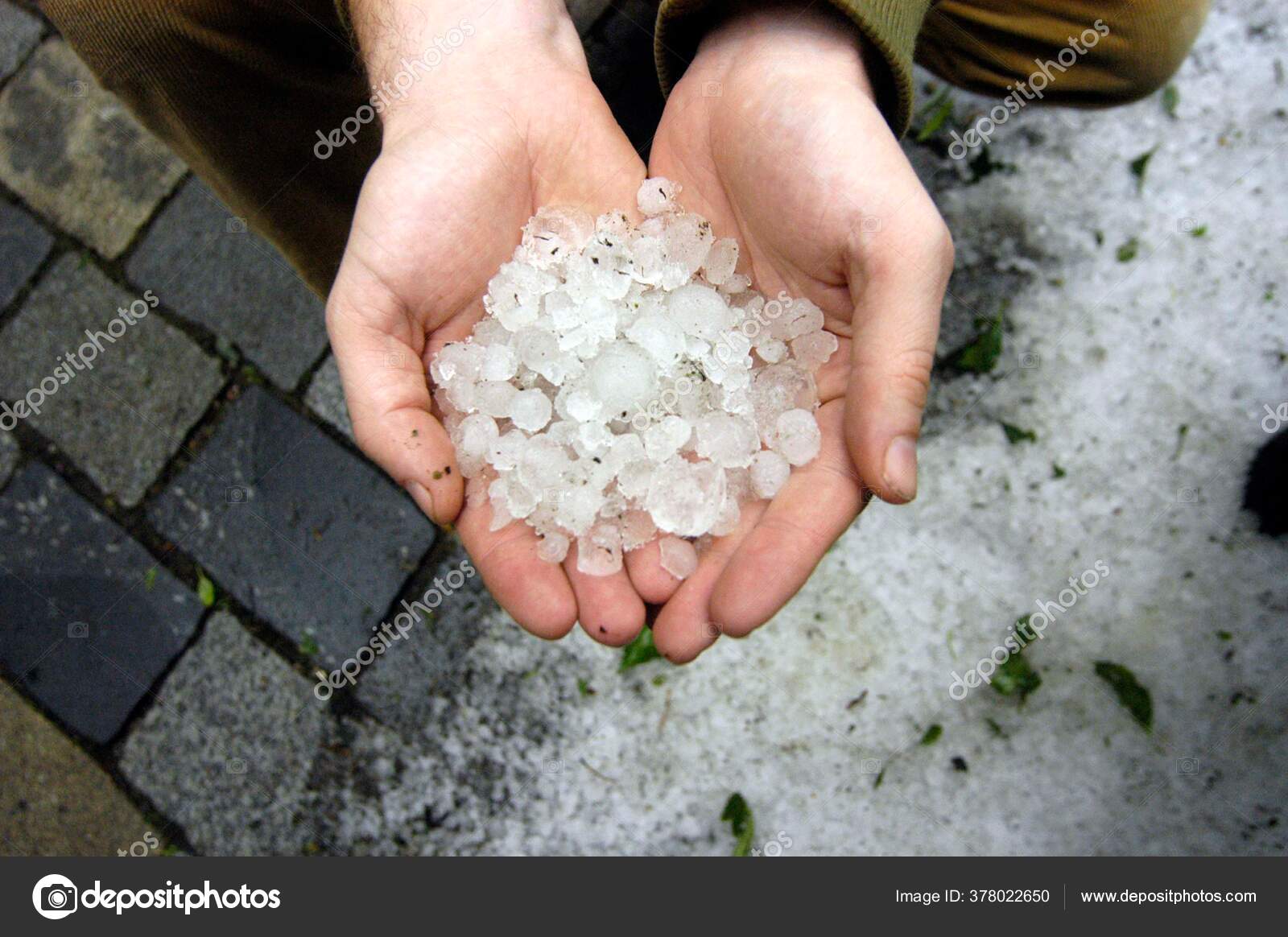 Holding Big Hail Stones Hands Hailstorm — Stock Photo © egubisch #378022650