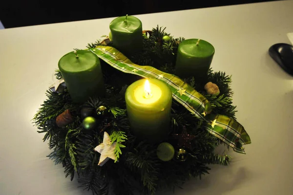 Decoratieve Adventskrans Eerste Advent Kerstvakantie Seizoen — Stockfoto