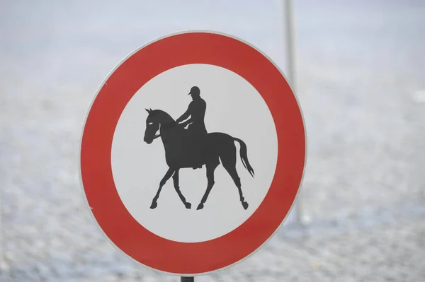 Horse Riding Ban Road Sign Red Circle Pictogram Horse Rider Stock Picture