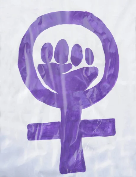 Purple Raised Fist Venus Symbol Gender Equality Women Rights — Stock Photo, Image