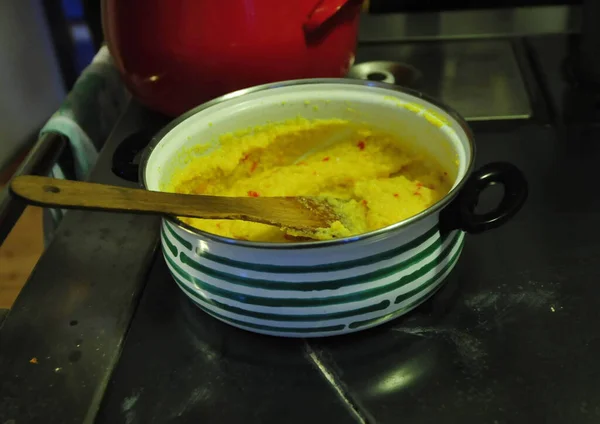 Polenta Sterz Cooking Pot Boiled Cornmeal Dish — Stock Photo, Image