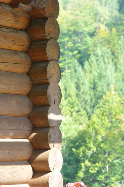 a wood connection or timber joint on a log house