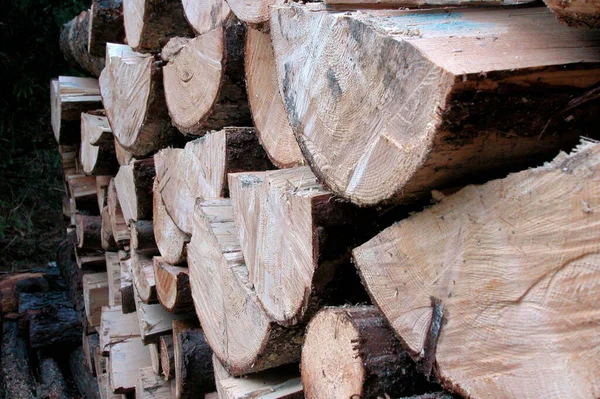 Piled Logs Firewood Renewable Energy Resource Heating — Stock Photo, Image