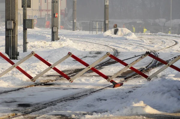 Blocked Railway Track System Winter Sunny Day — Stock Photo, Image