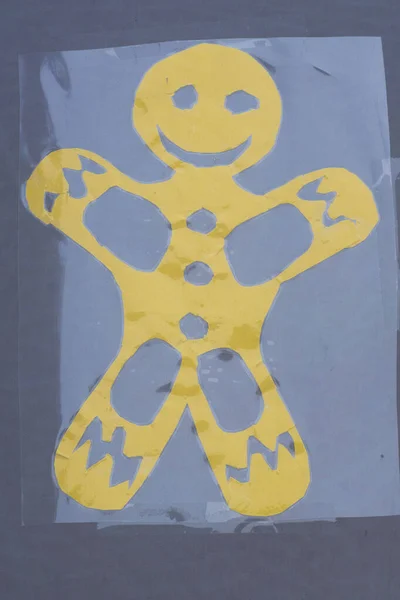 Symbol Uśmiechniętego Człowieka Żółty Niebieskim Tle — Zdjęcie stockowe