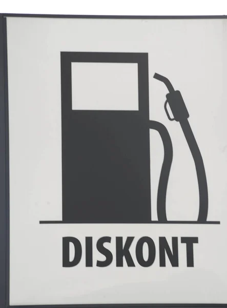 Diskont Desconto Sinal Posto Gasolina Sinal Branco Pictograma Preto Letras — Fotografia de Stock