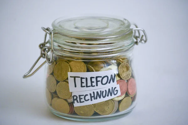 Glas Voller Münzen Mit Der Aufschrift Telefonrechnung — Stockfoto