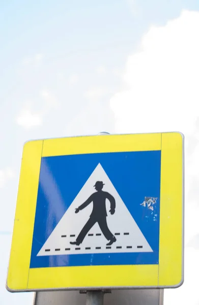 Crosswalk Road Sign Street Blue Sign Pictogram — Stock Photo, Image
