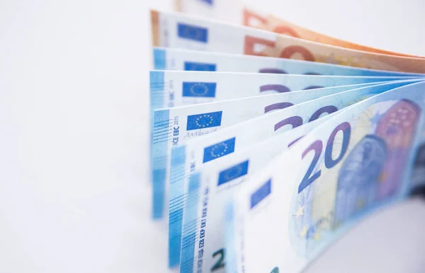 Notas Bancárias Euros Para Transacções Numerário Pagar União Europeia — Fotografia de Stock