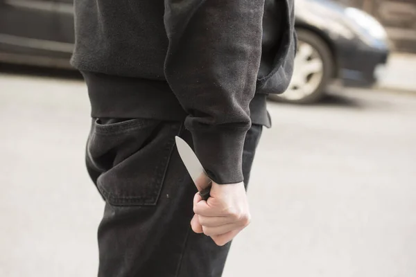 Atacante Con Cuchillo Violento Atacando Con Cuchillo — Foto de Stock