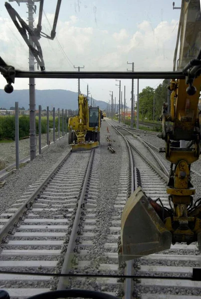 Tory Szyny Budownictwie Kolejowym Przewozu Pociągiem — Zdjęcie stockowe