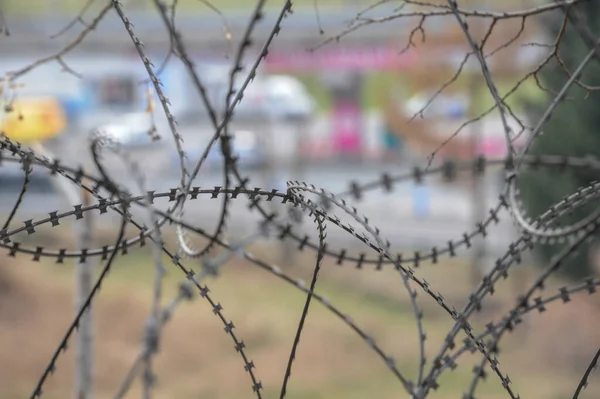 barbed wire fence at the border, obstacle when crossing the border