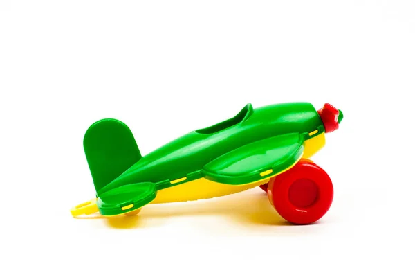 Children Toy Plane Green Color White Background Kids Toys — Stock Photo, Image