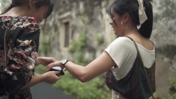 Asiatique Jeune Âge Femme Ayant Conversation Amitié Plein Air Parc — Video