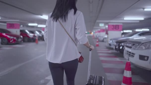 Красива Азіатська Жінка Багажем Аеропорту — стокове відео