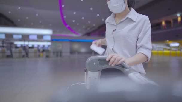 Asian Young Female Wear Face Mask Checking Ticket Travel Itinerary — Stock Video