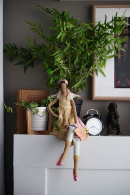 İç mekanda el yapımı oyuncak bebek. 