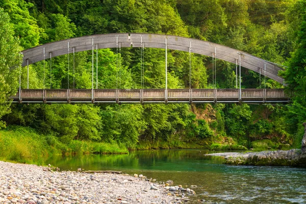 View Serio Bridge River Day Wonderful Sunbeams Crossing Bridge Val — стоковое фото