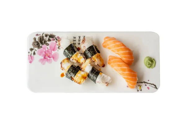 Sushi Plate White Background View — Stock Photo, Image