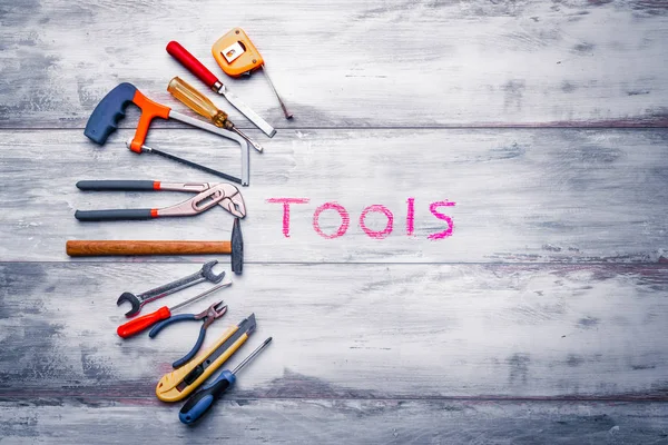 Industri verktygs låda och skriftliga verktyg — Stockfoto
