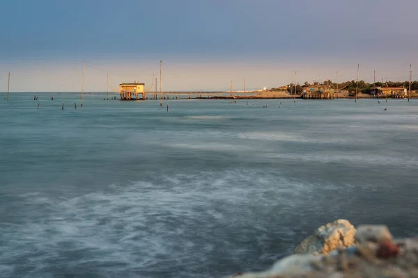 Cabanes Pêche Avec Une Machine Pêche Italienne Typique Appelée Trabucco — Photo