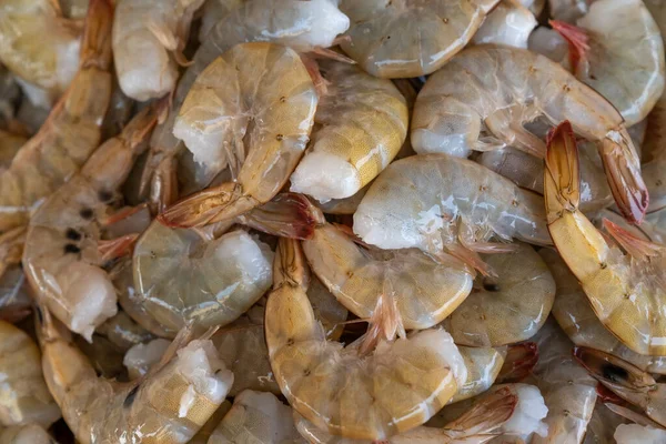 Tiefkühlgarnelen Auf Dem Fischmarkt — Stockfoto