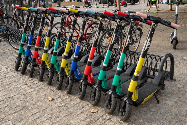 Milan Italy September 2020 Electric Scooters Public Share Standing Milan — 스톡 사진