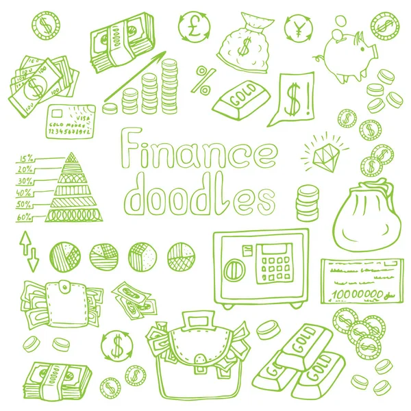 Doodle Business Finanse Isolés Illustration Vectorielle — Image vectorielle