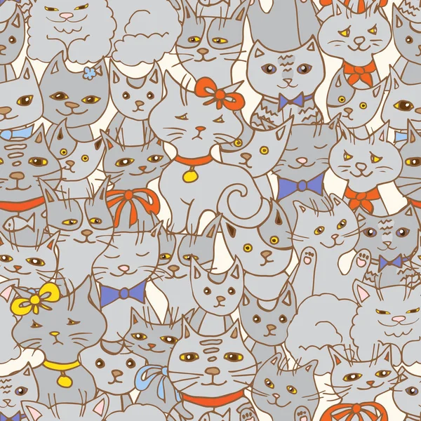 かわいい猫のシームレスなパターン ペットベクトルの背景 — ストックベクタ