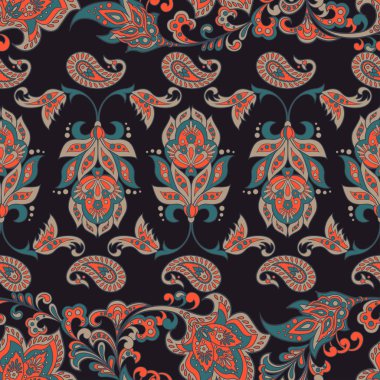 Asya çiçek seamless modeli siyah arka plan üzerine