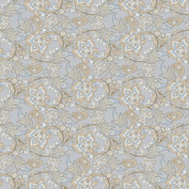 Mavi arkaplanda klasik çiçek deseni