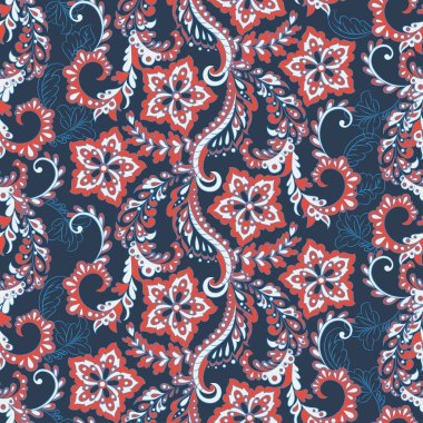 Kırmızı ve mavi renklerde Vintage çiçek seamless modeli