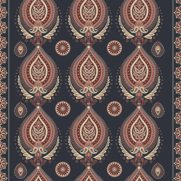 Paisley Stijl Naadloze Patroon Zwarte Achtergrond — Stockvector