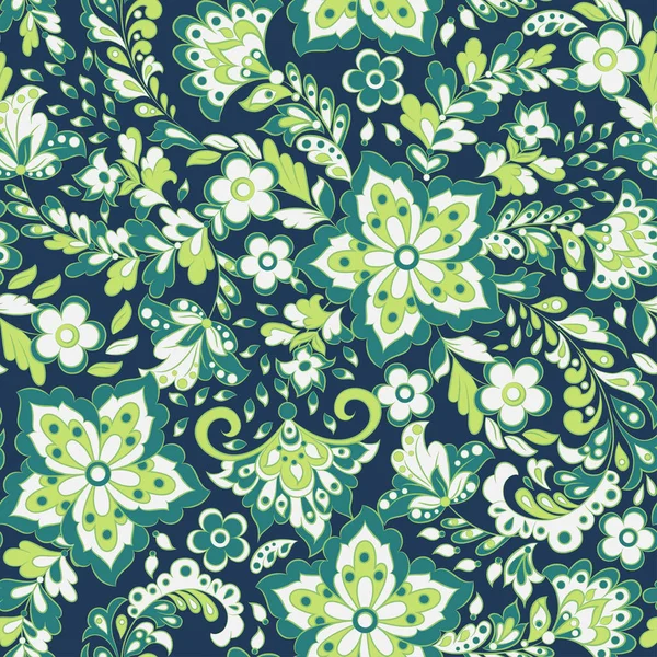 Vektör yeşil ve mavi renklerde çiçekler seamless modeli