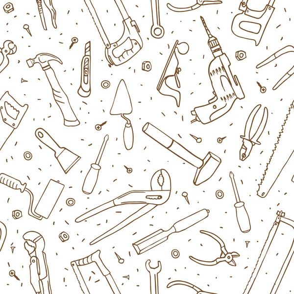 Hand Drawn Tools Seamless Pattern White Background — Stock Vector