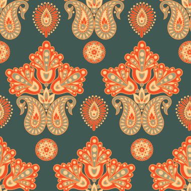 Çiçeksiz desenli desenli şal desenli süs. Asya tekstil biçiminde vektör illüstrasyonu