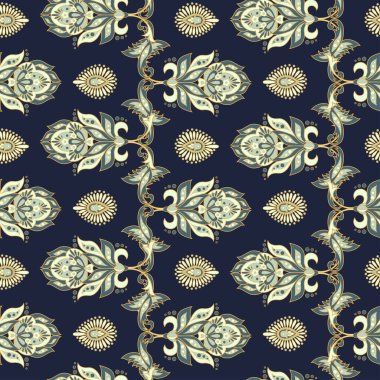 Hint usulü çiçek desenli, pürüzsüz Damask deseni. Çiçek vektör duvar kağıdı