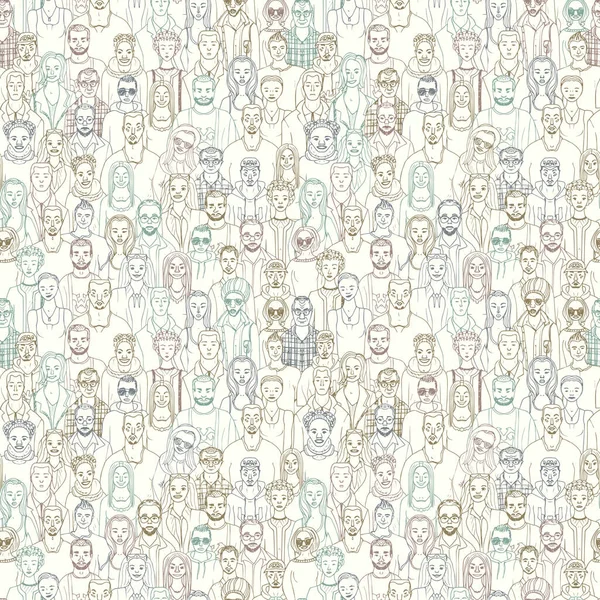 Modèle Sans Couture Personnes Dessinées Main Visages Illustration Vectorielle Foule — Image vectorielle